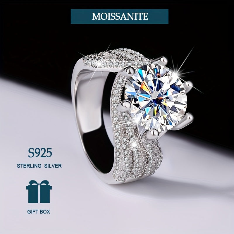 Luxurious Wedding Ring - Stunning 925 Sterling Silver Band adorned with a 5ct Moissanite, Gleaming with Brilliance. Versatile Accessory Complete with Elegant Gift Box.