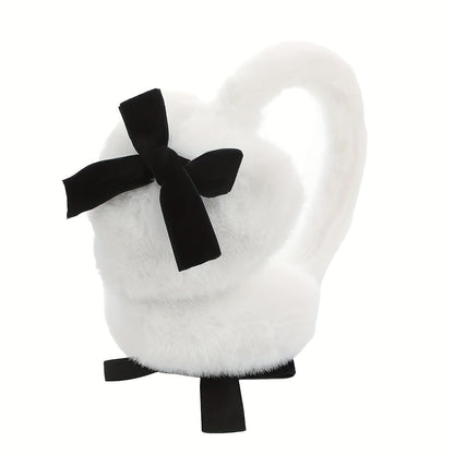 Stylish Women's Plush Heart-Shaped Earmuffs adorned with a Black Bow - keeping you Fashionably Cozy & Warm this Winter