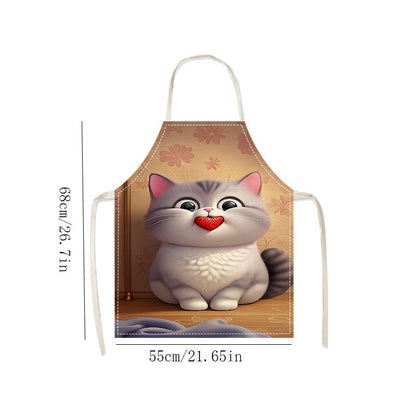 Adorable Cat-Inspired Linen Apron for Grown-Ups - Sleeveless, Long-lasting Culinary Garment adorned with Charming Cartoon Cat & Flower Pattern, Featherlight & Effortless to Maintain, Ideal for Culinary Creations at Home, Home Chef's Fashion|Floral