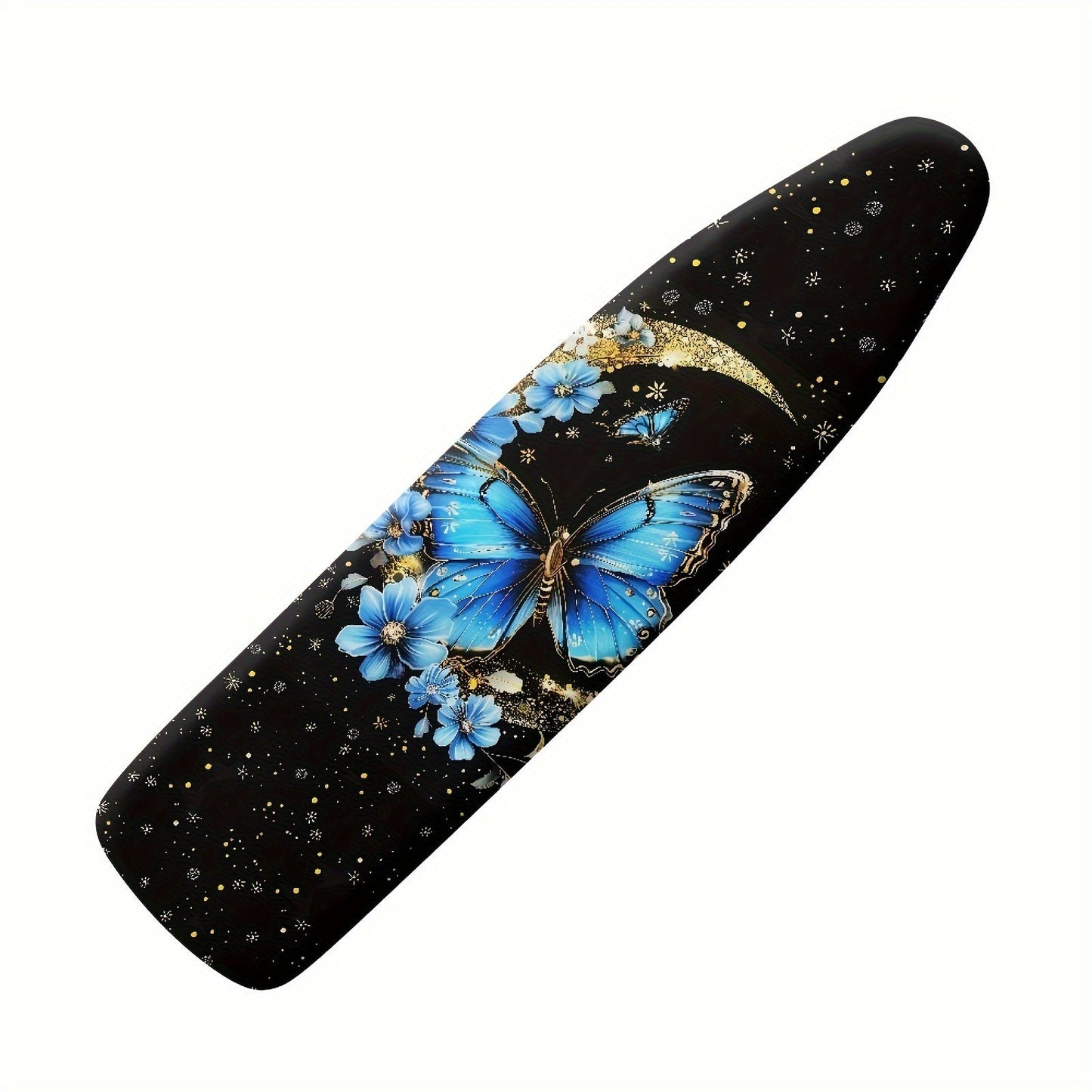 One Piece Elastic Edge Ironing Board Cover featuring a Moonlight Blue Butterfly Print. Made with Stretch Fabric for a perfect fit and easy installation. Protects your ironing board from dust.