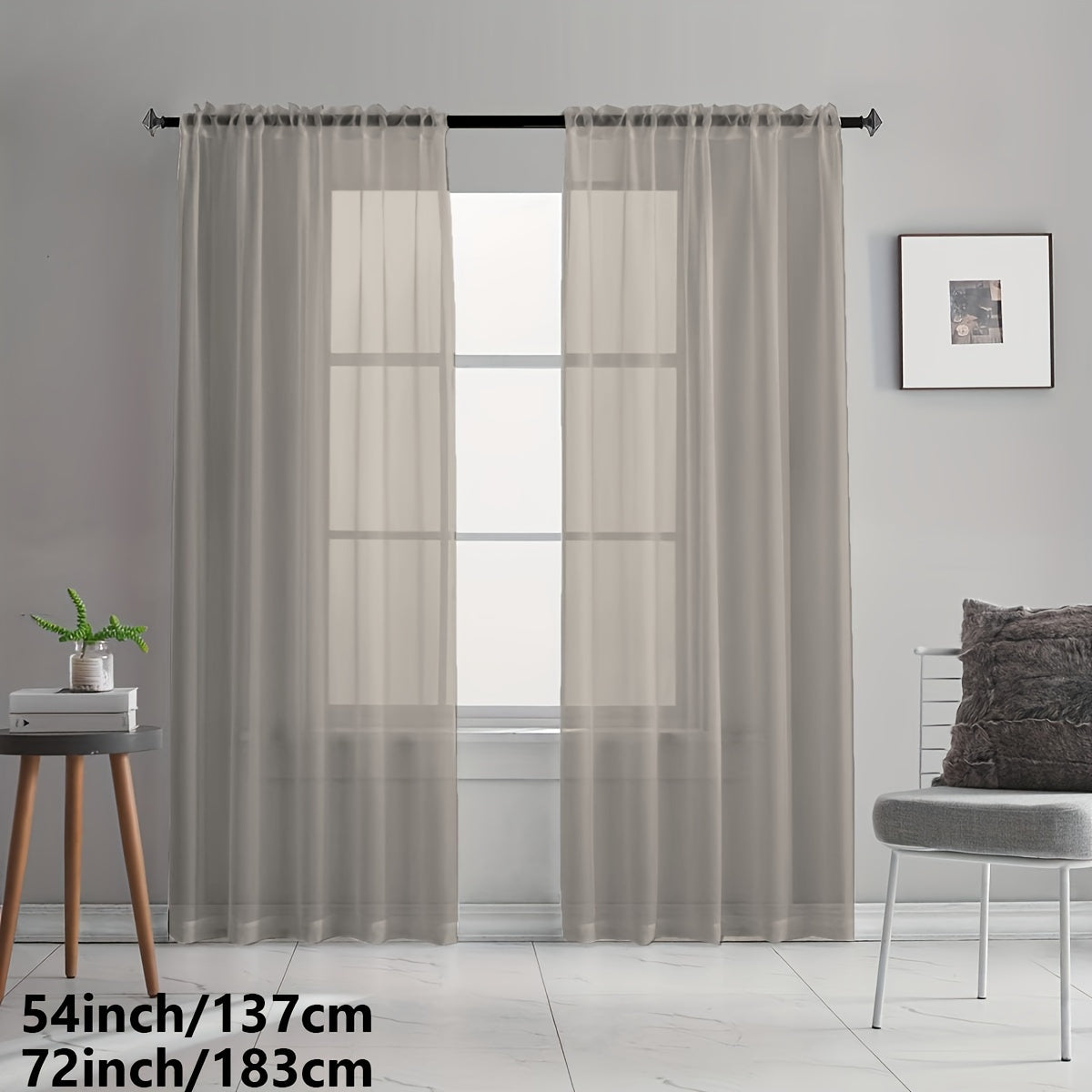 Set of 2 Sheer Curtain Panels, Rod Pocket Voile Sheer Drapes for Living Room/Bedroom - 2 Pieces