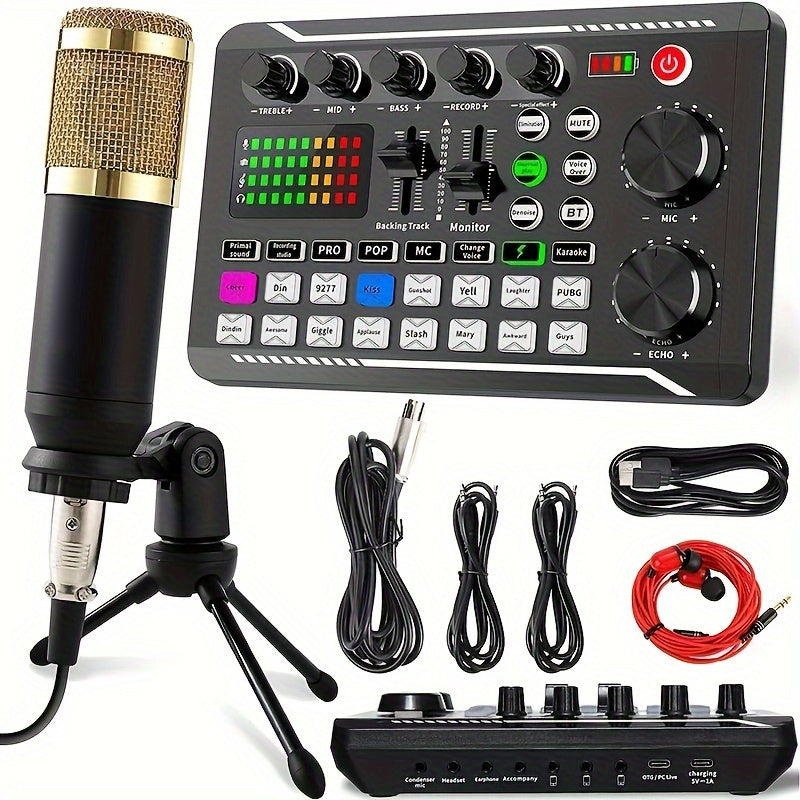 All-in-one Podcasting Kit: Includes condenser mic, tripod stand, professional mixer. Perfect for studio recording, voice overs, streaming, YouTube videos. USB/Battery powered, wireless