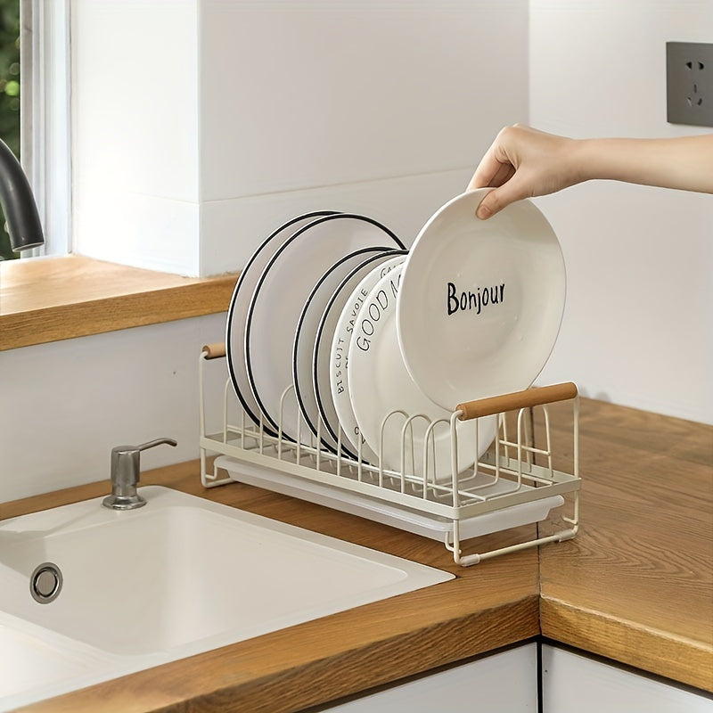 Metal Dish Rack that Saves Space - No drilling required, keeps dishes and utensils organized on the countertop, ideal for efficient kitchen storage.