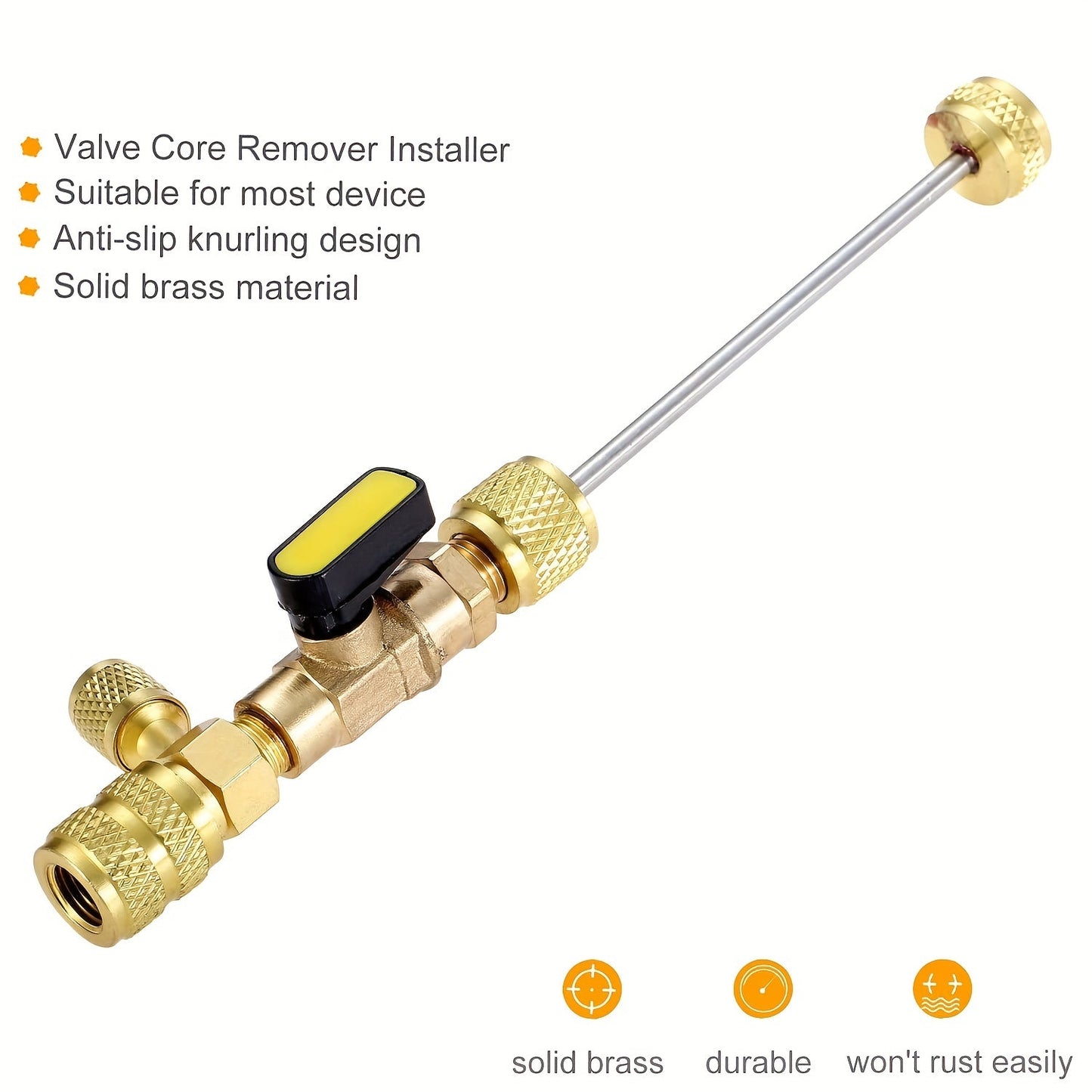 Set of Brass Valve Core Removal Tools with 10 Spare Cores, Dual-Head Design for Easy Installation, Non-Electrical, Anti-Slip Grip, Long-lasting for HVAC, Air Conditioning, and Automotive Care