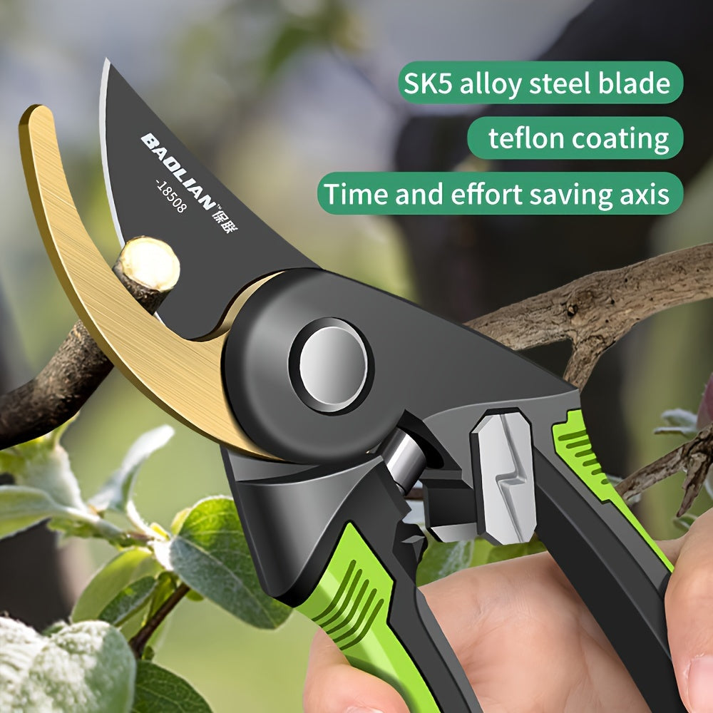 Professional pruning shears for gardening, ideal for trimming tree branches and floral arrangements.