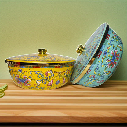 Sturdy Enamel Mixing Bowl with Lid - Spacious Salad Basin for Kitchen & Dining Room Use