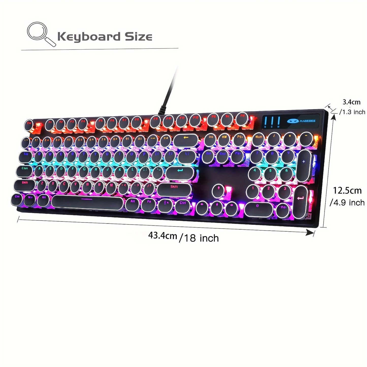 MageGee Typewriter Mechanical Gaming Keyboard with RGB Rainbow Backlit Round Keycaps suitable for Game and Office use on Windows, Laptop PC, and Mac.