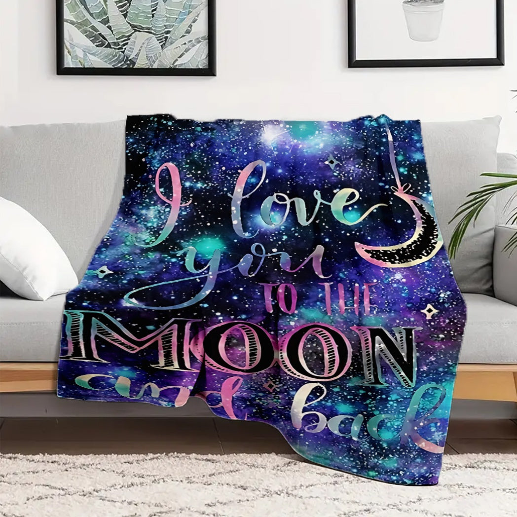 HKStorage Flannel Blanket - 1 piece, featuring a contemporary print of "I Love You to The Moon and Back." Made from soft all-season knit fabric with 100% polyester material and 250-300gsm. Hand wash only. Versatile for use on sofa, office, travel, and