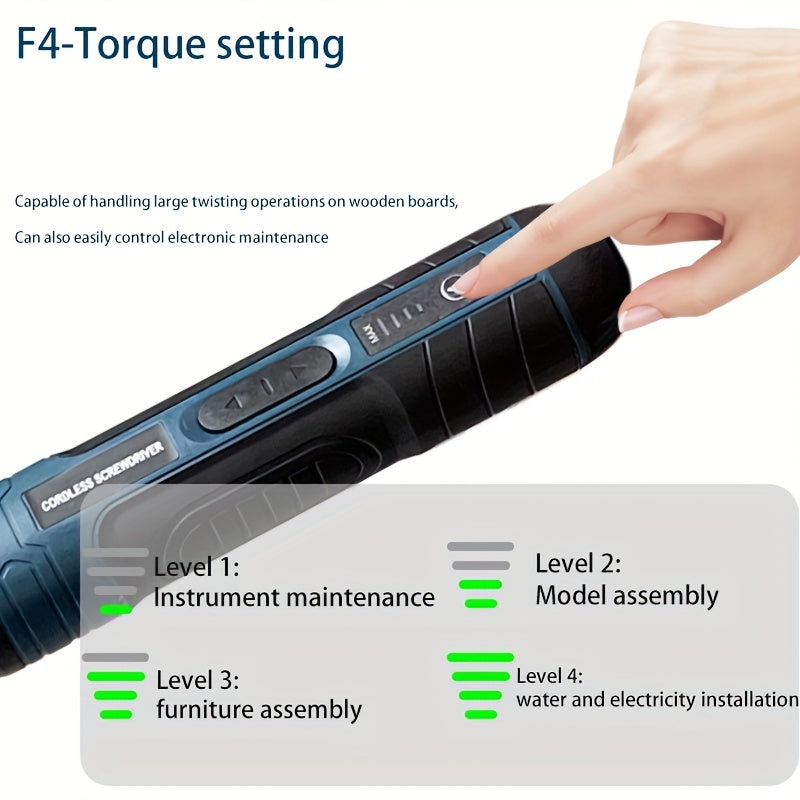 3.6V cordless lithium screwdriver with 4 torque settings.