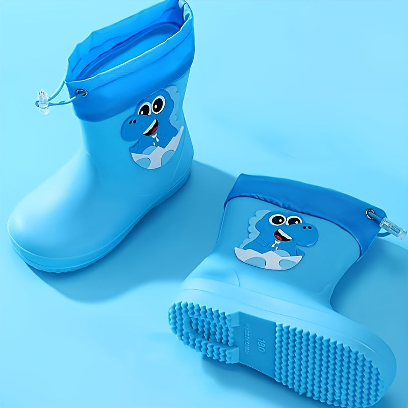 Children's cartoon rain boots, PVC water shoes, long boot style, for boys and girls ages 14 and under, suitable for outdoor school use.