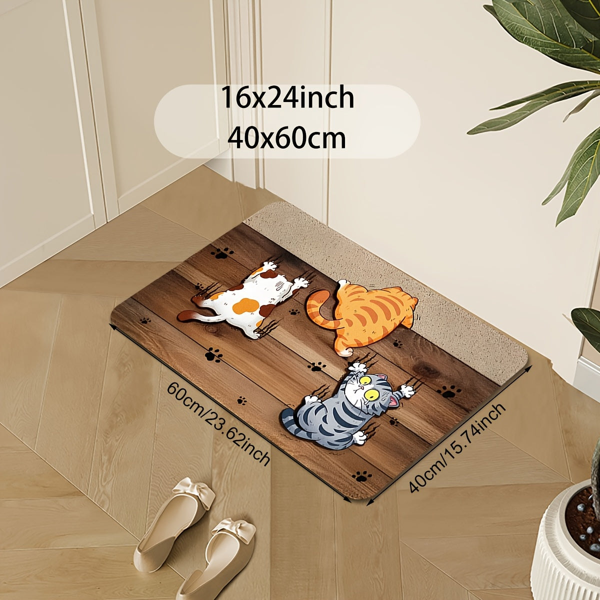 Whisker Wonders Cartoon Cats Printed Polyester Doormat - Non-Slip, Stain Resistant, Lightweight Floor Mat for Indoor and Outdoor Use. Quick Drying Entrance Rug Perfect for Christmas, Thanksgiving, St. Patrick's Day, Valentine's Day, and Mother's Day