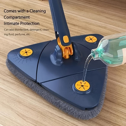 360° Spin Triangle Mop with long handle for hands-free washing on floors, walls and ceilings. Ideal for bedroom, bathroom, kitchen, glass surfaces. Can be used for dry and wet cleaning.