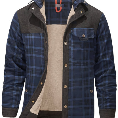 Casual polyester plaid jacket for men, perfect for Fall/Winter weekends.