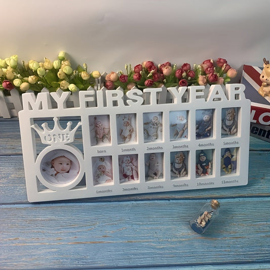 Children's 12-Month Growth Record Photo Frame with Growth Certificate, Memory Photos, Wall Hanging, Studio, Plastic Letters, and One-Year-Old Photo Frame.