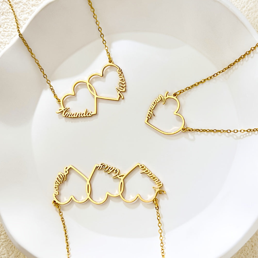 Engraved Heart and Name Couples Necklace in 18K Gold Plated Stainless Steel, Stylish Boho Pendant, Perfect for Everyday Wear and Special Occasions, Versatile Jewelry Piece for All Seasons.