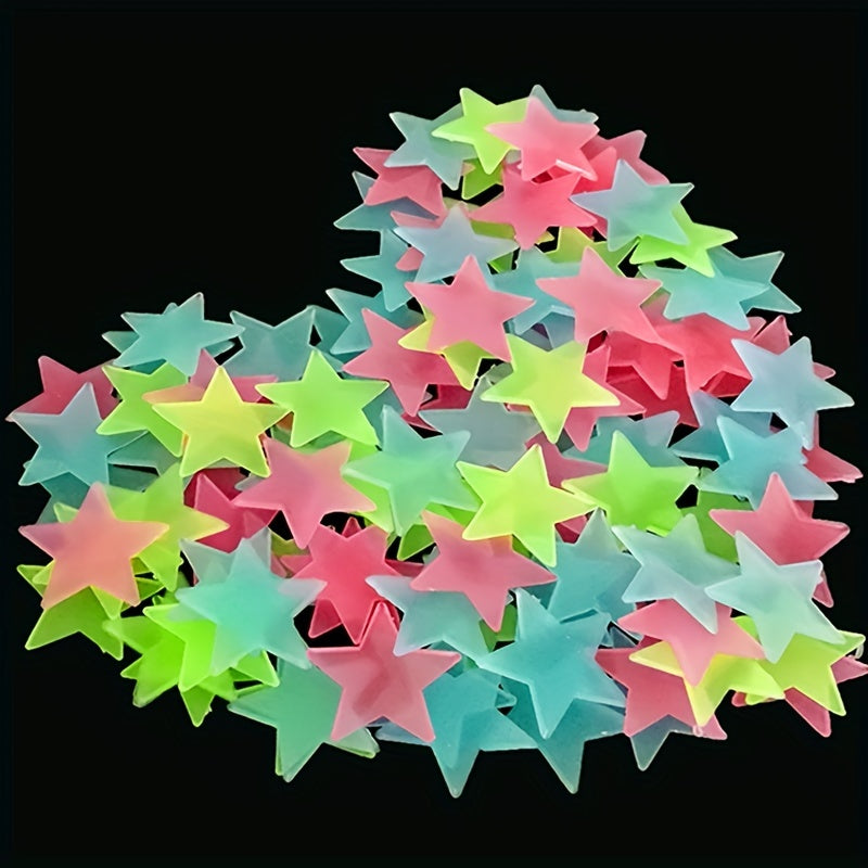 100 glow-in-the-dark star wall stickers with matte finish. Reusable and self-adhesive for fantasy themed rooms. Can be used on multiple surfaces.