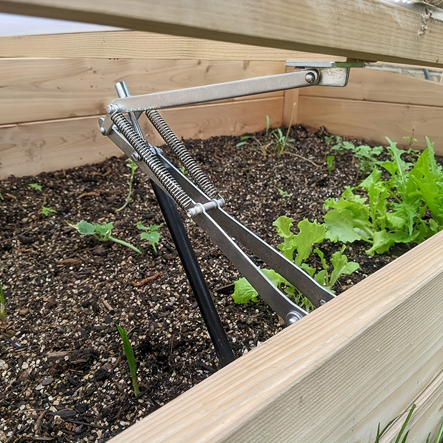 Greenhouse automatic window opener with double spring bracket for solar thermal roof ventilation and cooling.