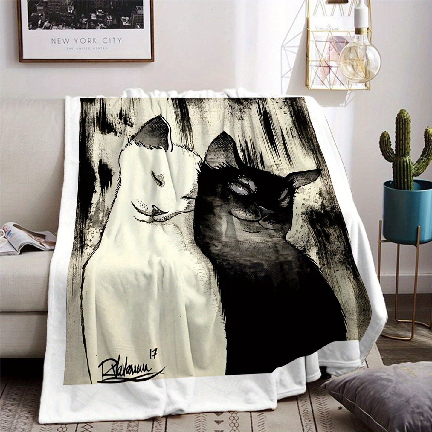 Stay warm and cozy with our Cozy Contemporary Style Black and White Cats Throw Blanket. This all-season multifunctional blanket is made from soft flannel fleece, perfect for use on your sofa, bed, car, or during camping trips. Featuring a digital print