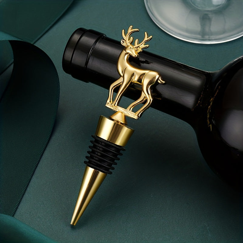 1 piece Stainless Steel Elk Shape Wine Stopper for red wine bottles, champagne bottles, and other beverages. Great for preserving wine and adding a unique touch to your bar accessories.