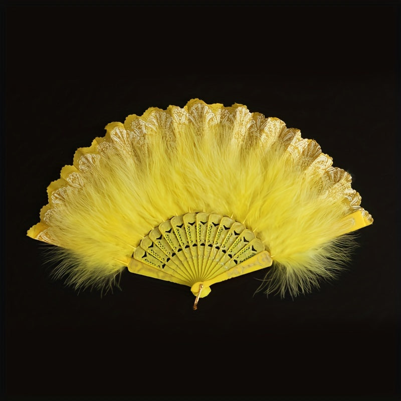 High-end Plush Feather Folding Fan with Extra Thickness, Perfect for Adults' Performance Dance. Ideal for Chinese Cheongsam Runway Shows, Comes in a Variety of Colors.