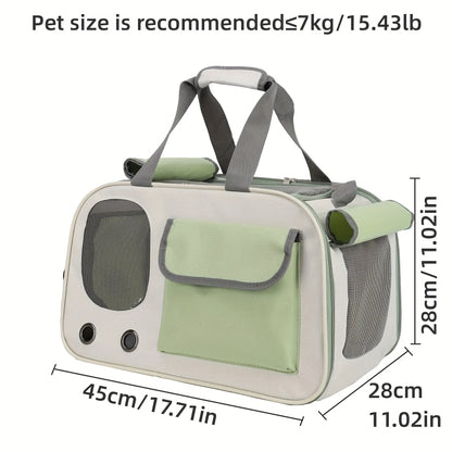 Portable pet carrier bag for cats and small dogs, fashionable, ventilated, foldable single shoulder space capsule for easy travel.