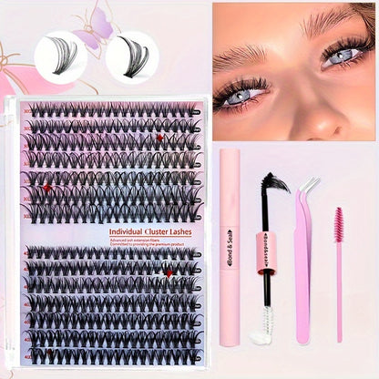 DIY lash extension kit includes 640/280pcs D curl individual lashes in 9-16mm lengths for a wispy manga look at home.