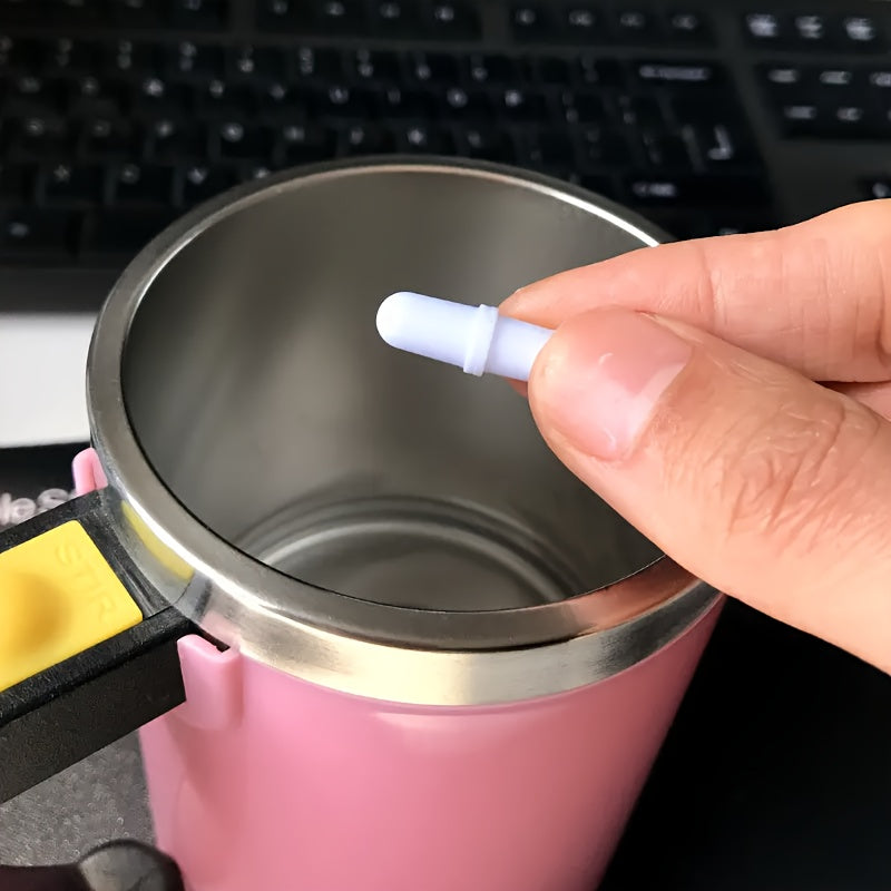 Two self-stirring magnetic cup blenders with anti-corrosion thermos cup and cylindrical design for coffee, tea, and smoothies.