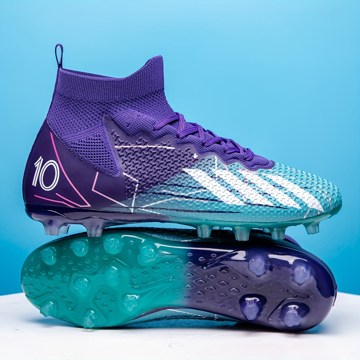 Stylish High Top Soccer Cleats with Spikes, Breathable and Non-slip for Professional Training and Competition