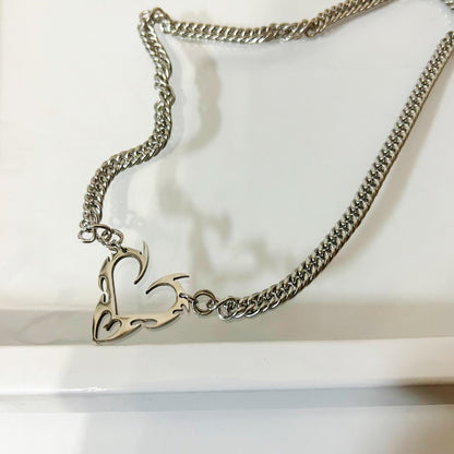 [Trendy Pick] Titanium Steel Punk Rock Hollow Flame Heart Pendant Necklace - Minimalist Y2K Jewelry