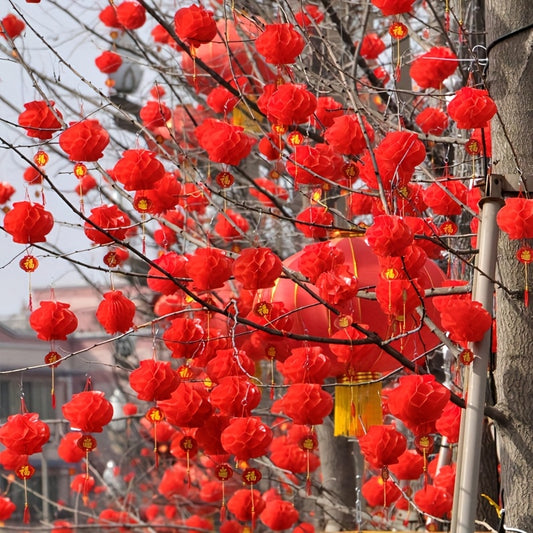 20 Vibrant Red Chinese Lantern Ornaments for Indoor/Outdoor Hanging - Ideal for New Year's, Spring Festival & Holiday Decor - Easy to Display, Battery-Free Home Decor.