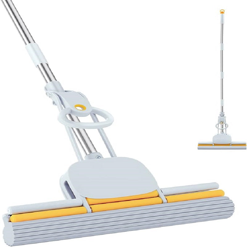 This Sponge Mop has a long handle and a self-twisting feature, with a 15-inch head suitable for cleaning kitchen and bathroom tiles. It can be used for both wet and dry floor cleaning, making it a versatile tool for keeping floors spotless.