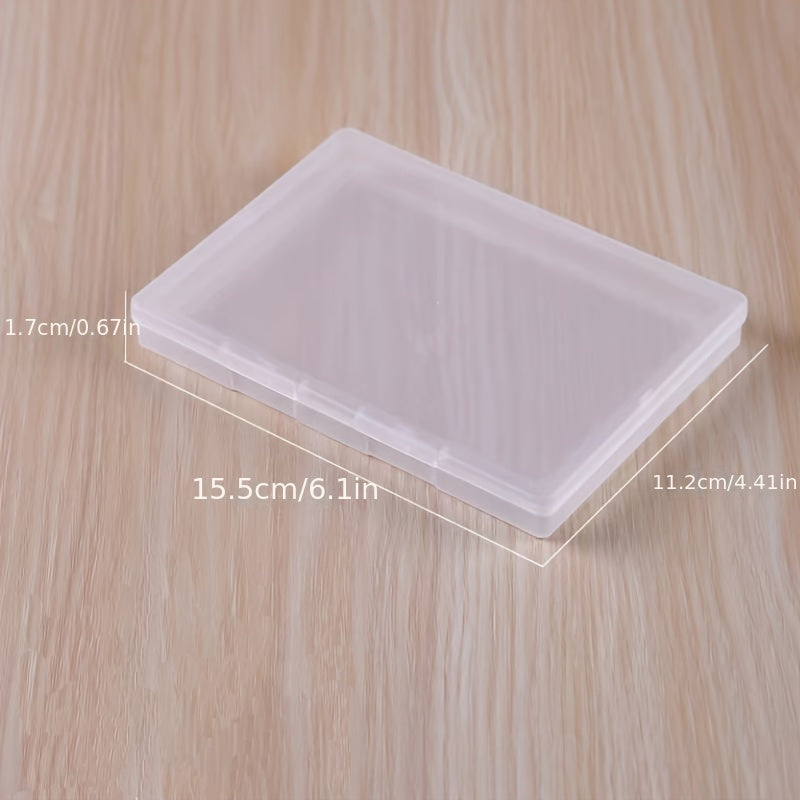 Rectangular plastic storage box with flip top lid, waterproof organizer for various items.