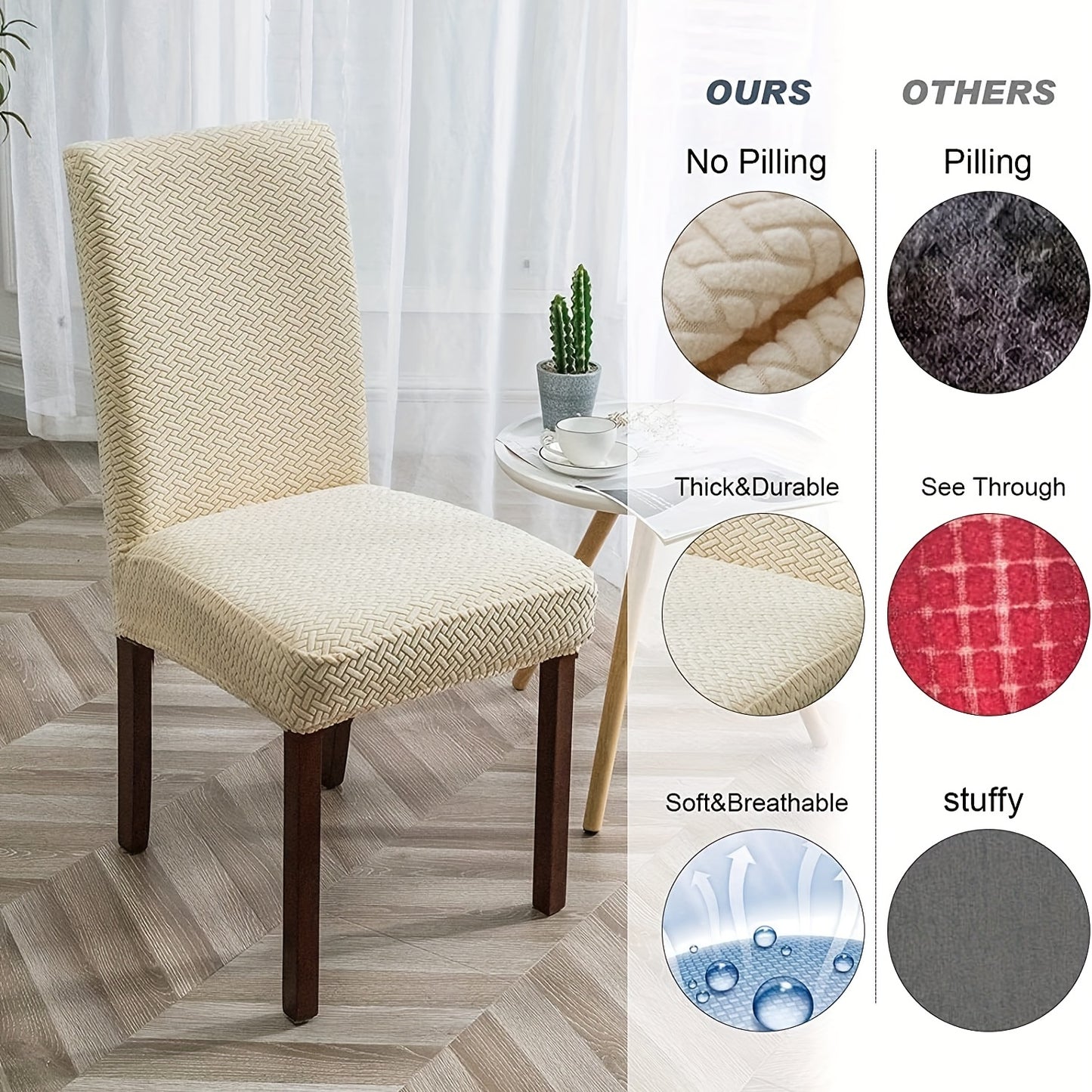 Classic Jacquard Chair Covers, 4/6pcs, Waterproof Polyester & Spandex Blend, T-Cushion Stretch, Machine Washable, Bench & Room Decor, No Print Design, 200-250gsm.