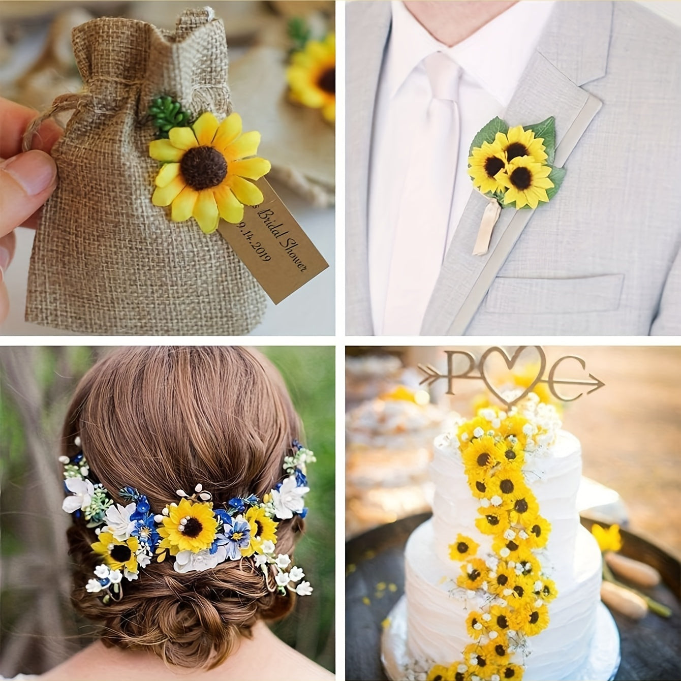 Polyester artificial mini sunflowers for crafts and home decor, perfect for weddings and special occasions. No electricity or battery needed. Ideal for Lei Day holiday.