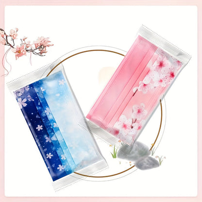 Disposable fashion face covering for adults, featuring 30 pieces of 3-layer breathable face scarf masks made of woven polypropylene. These masks are elastic, sun-proof, and come in a variety of floral and starry sky patterns. They have wide ear loops