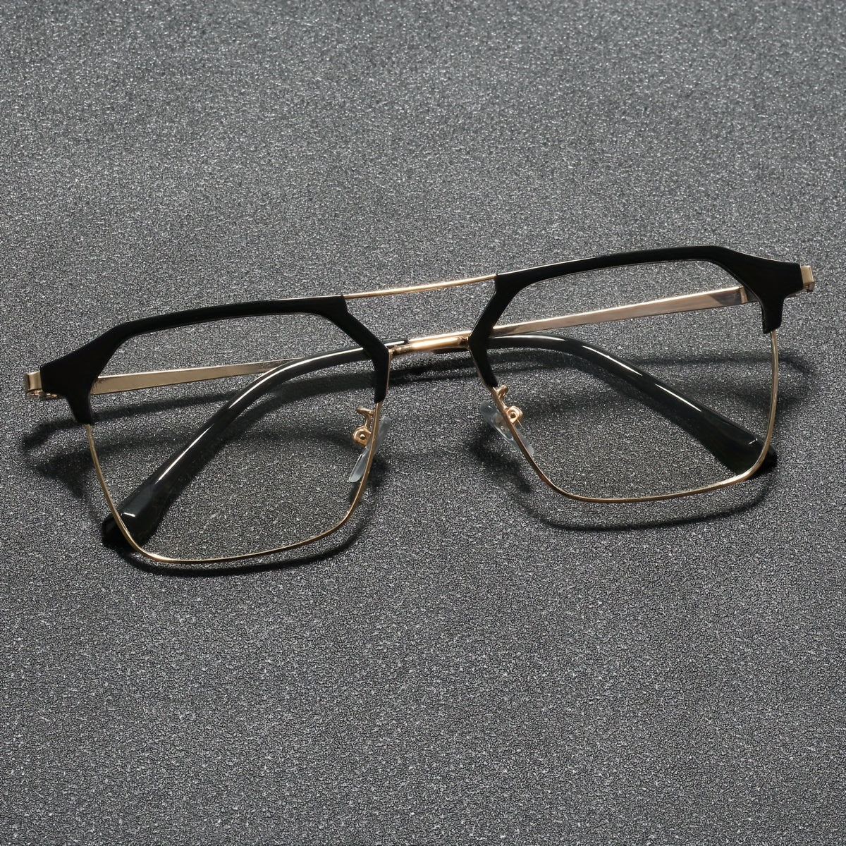 Unisex photochromic glasses with iron alloy frame and AC lens for travel, mobile, and computer use.