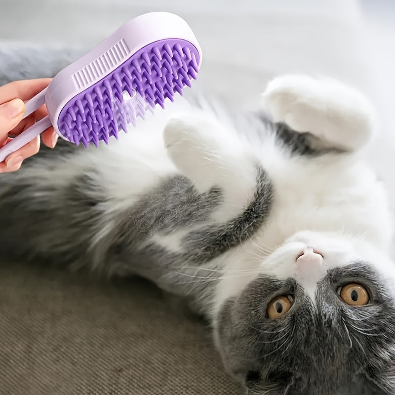 USB rechargeable 3-in-1 steam pet brush for cats and dogs with long and short hair, made of plastic with silicone bristles. Voltage: ≤36V.