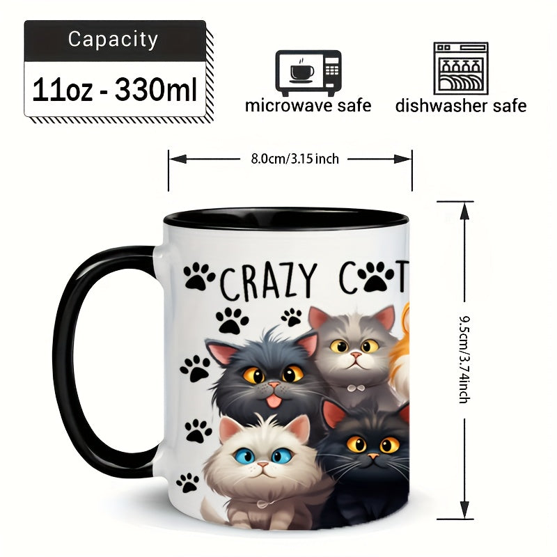 11oz Crazy Cat Lady Ceramic Coffee Mug, Insulated & Microwave Safe, Adorable Cartoon Cats Design - Perfect Gift for Cat Lovers, Family & Friends. Ideal for Birthdays, Holidays & More.