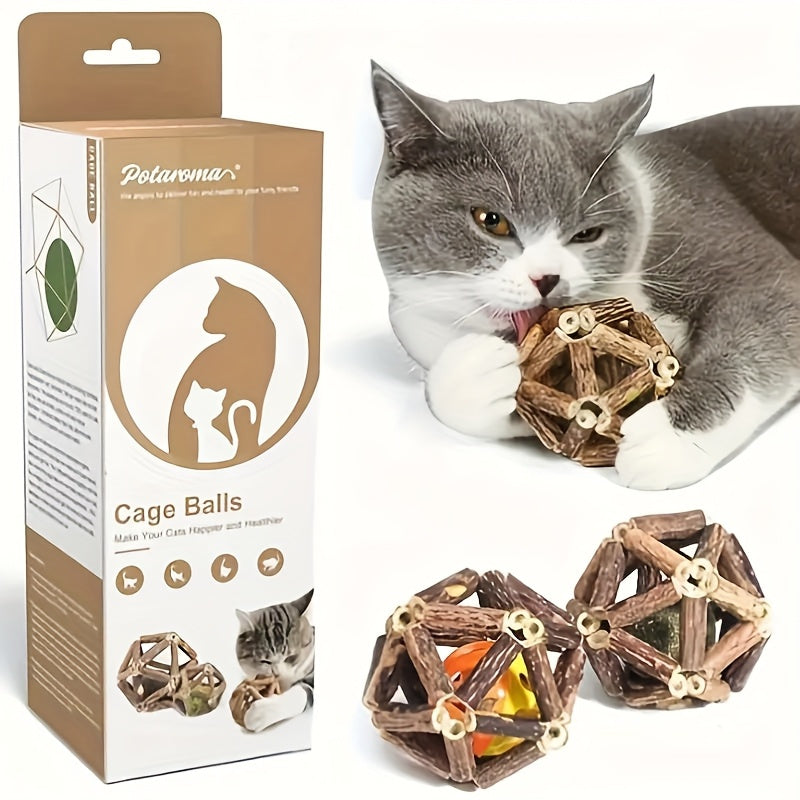 Rattan cat bell toy for indoor cats promotes dental health and teeth cleaning, suitable for all breeds, no battery required.