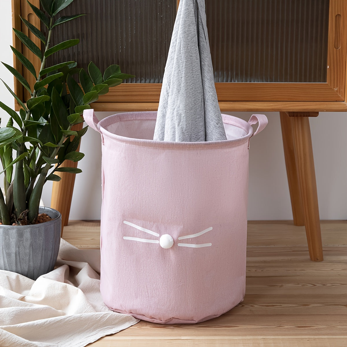 Large Bohemian Chic Laundry Hamper with Cute Cat Face Design - Waterproof & Collapsible Fabric Basket, Sturdy Handles for Easy Transport - Ideal for Home, Bedroom, Bathroom, Dorm Storage.