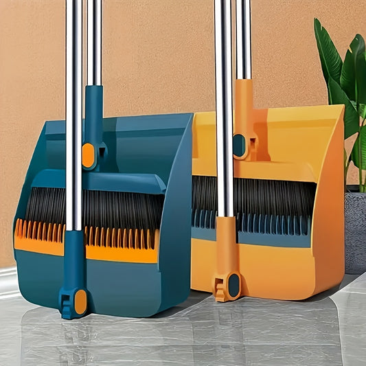 Household broom and dustpan set with non-stick technology for easy hair sweeping and trash collection.