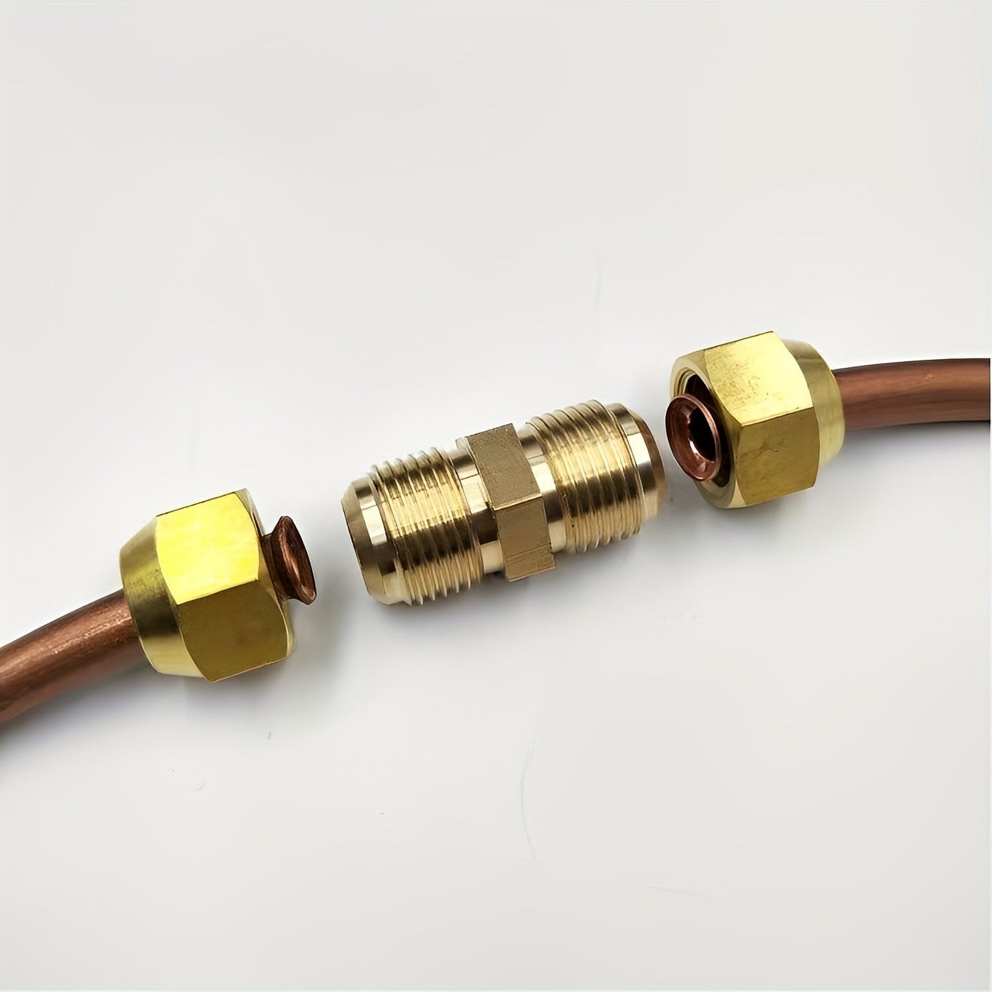 High-Quality Brass Air Conditioning Copper Tube Adapter - Female-Male Flare Thread Connector, Sizes Include 1/4", 3/8", 1/2", 5/8", 3/4" - Double-Headed Joint Ensures Leak-Proof AC Maintenance