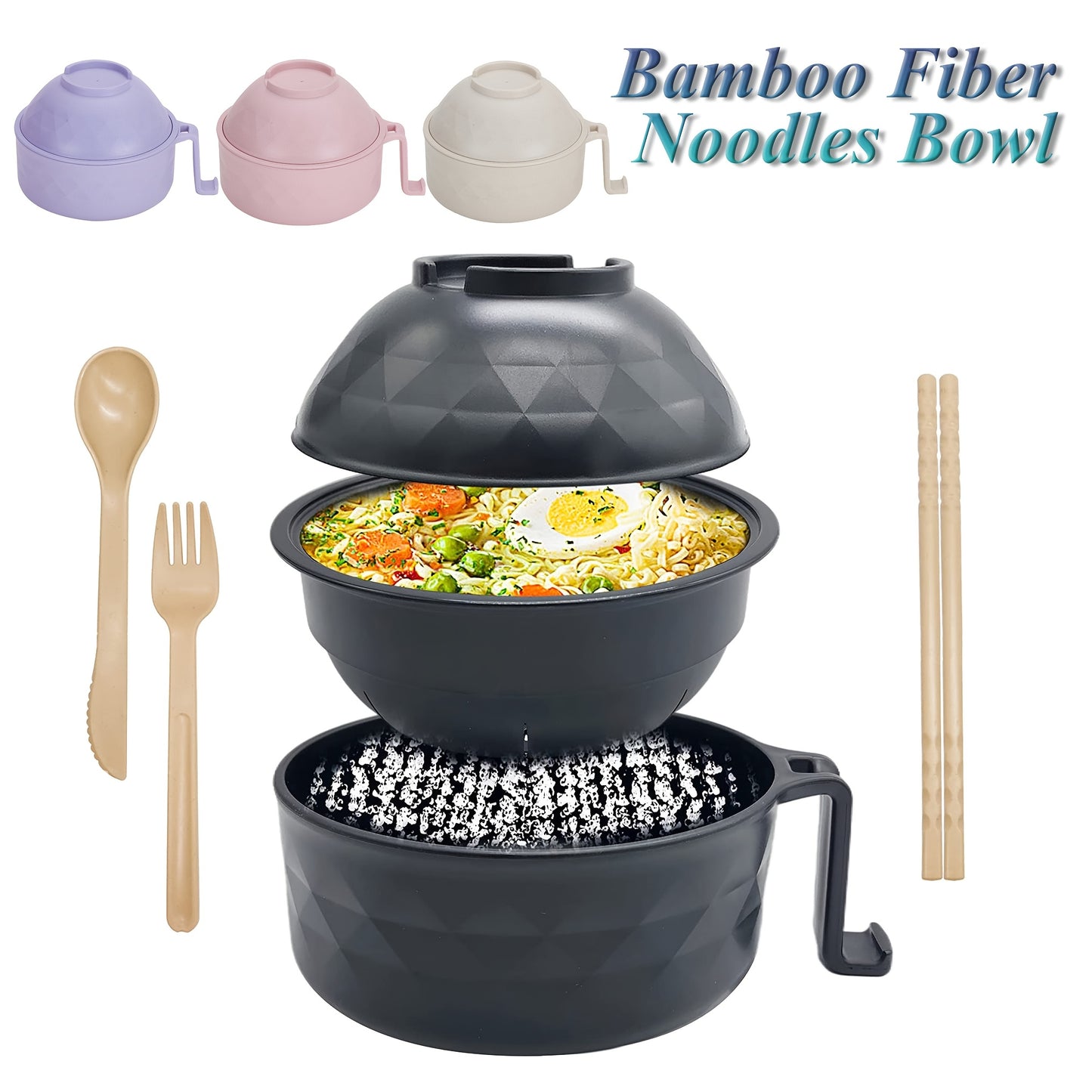 Microwave-safe Ramen Bowl Set with Chopsticks and Rapid Ramen Cooker - perfect for college dorm rooms and bento boxes. Dishwasher safe.