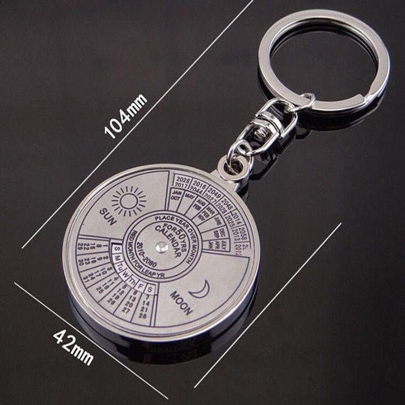 Perpetual calendar keychain with rotating compass. Unique gift for car keys.