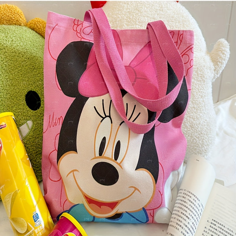 Large capacity Mickey & Minnie Mouse canvas tote bag, featuring an airtight design and rectangle shape. This fashionable shoulder bag for women is perfect for shopping with its fun cartoon print. Ideal for Christmas, Thanksgiving, Valentine's Day, or