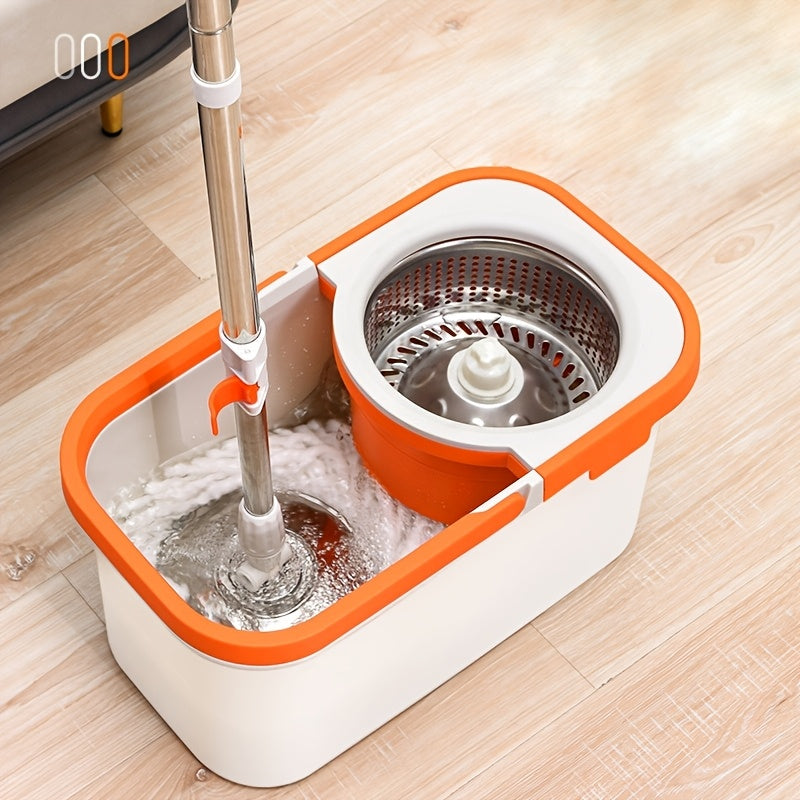 Introducing the Rotary Mop and Bucket Set, made from durable Stainless Steel and Polypropylene materials. This set features a 360° Swivel System and includes 2 Microfiber Mop Heads for efficient multi-surface cleaning. Perfect for household use, it is