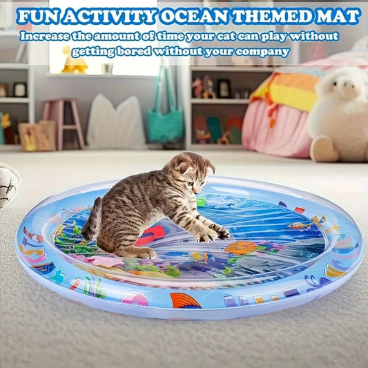 Splash-proof cat play mat with fish cartoon design - Made of durable PVC, non-electric and battery-free. Great indoor toy for cats.