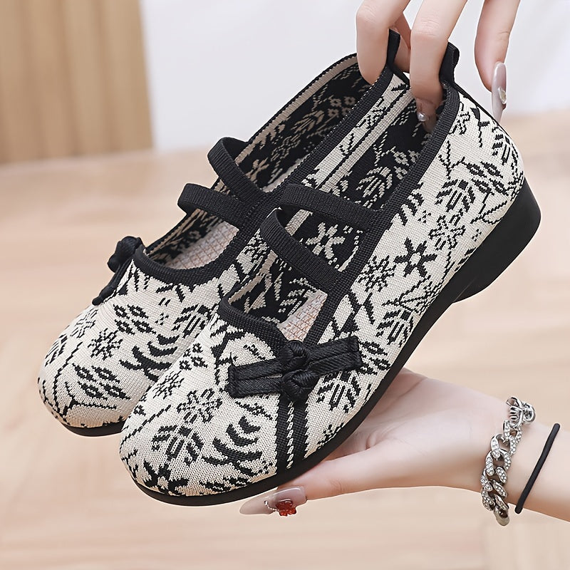 Crafted Comfort Women's Knit Slip-On Flats: Lightweight, Comfortable Walking Shoes with Soft Sole & Ethnic Pattern.