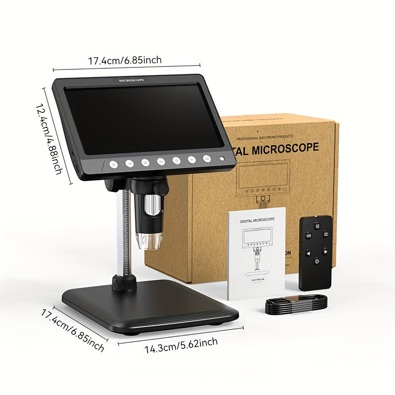 INSKAM 17.78cm Digital Microscope with 10-1200X magnification, 8 LED illumination, USB/Rechargeable battery, computer-compatible for biology, coin appraisal, soldering, and education.