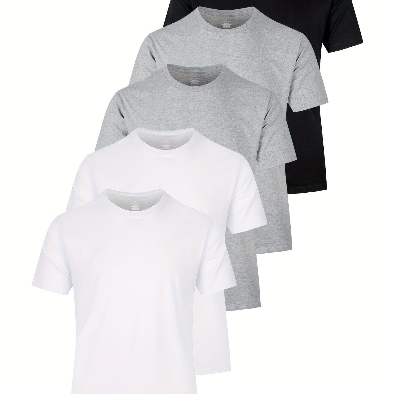 Set of 5 solid cotton lightweight crew neck t-shirts for men, perfect for summer sports and gifting.